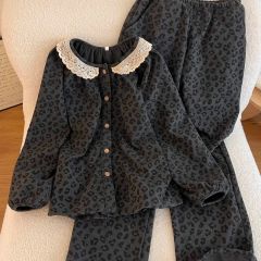 德绒睡衣女秋冬季新款蕾丝花边公主风长袖长裤可爱家居服两件套