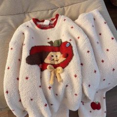 VEARNIE软萌半边绒睡衣女可爱苹果小狗冬季新款加绒家居服套装女
