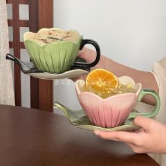 复古杯子陶瓷手绘郁金香高颜值咖啡杯下午茶茶杯小众水杯套装