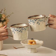 悠瓷 创意手绘马克杯陶瓷杯子高颜值水杯家用咖啡杯办公室带盖勺