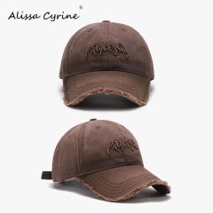 ALISSACYRINE街头字母复古刺绣破洞棒球帽水洗软顶大头美式鸭舌帽