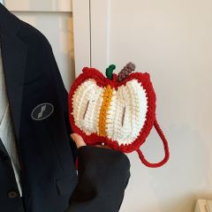 【成品】2025新款毛线手工针织圣诞羊羔苹果手提包可爱小包斜挎包