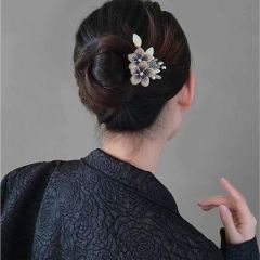 发簪U型发卡头饰女花朵布艺发夹后脑勺古风簪子气质盘发插梳发饰